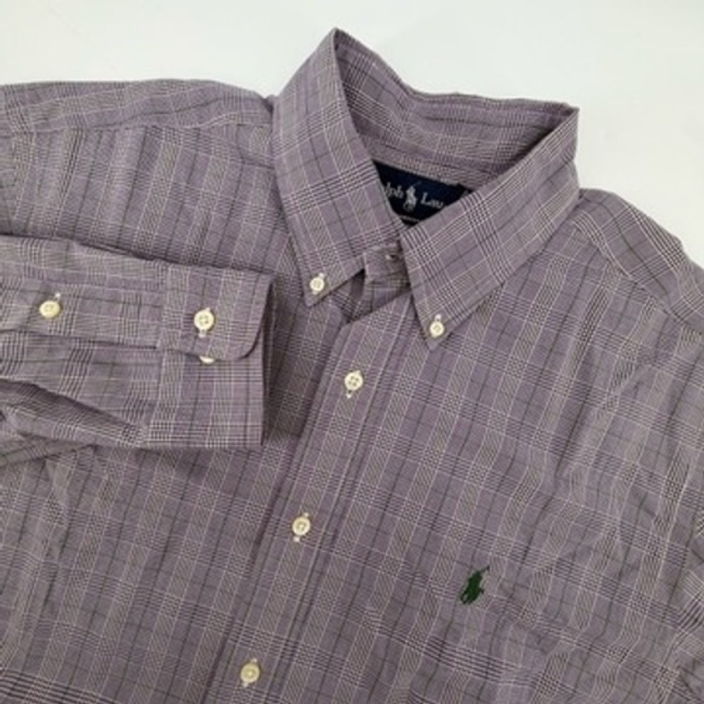 Ralph Lauren Classic Fit Purple Glen Plaid Button Down Shirt Mens 16.5 L